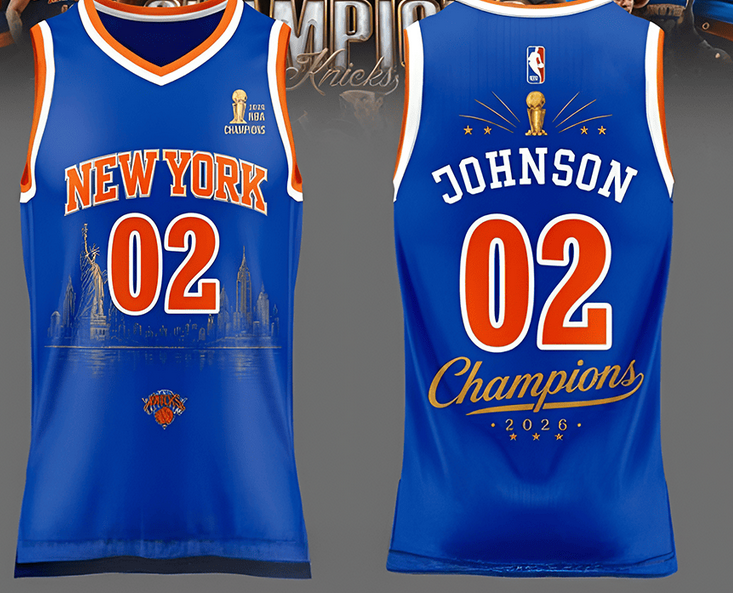 Men New York Knicks #2 Johnson blue Fanatics 2026 NBA Finals Champions jersey